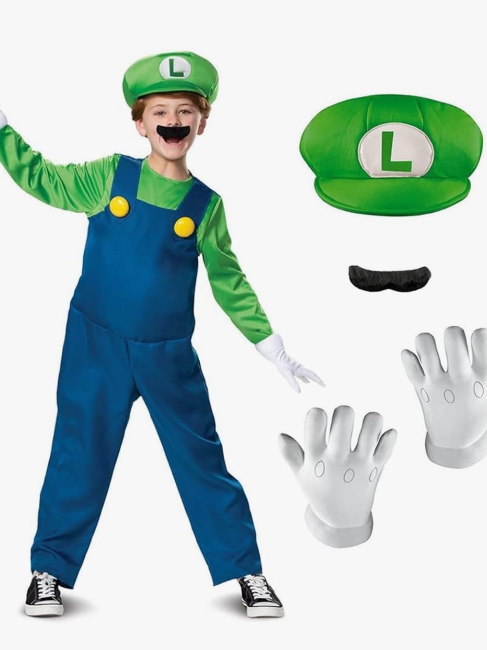 Kids Nintendo Luigi Costume Super Mario Bros Halloween Size L